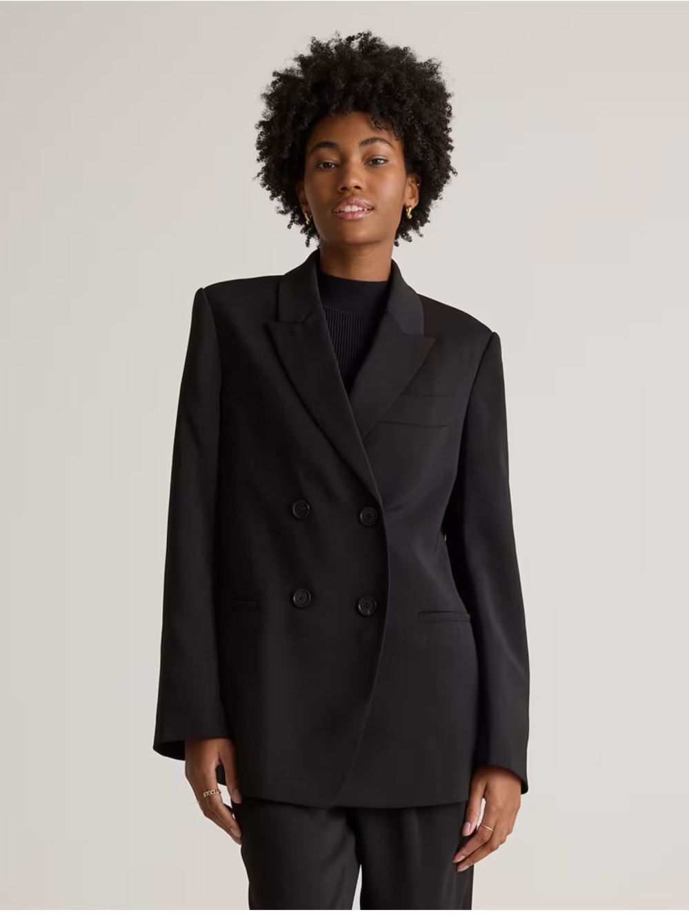 NWT Quince Stretch Crepe Relaxed Double-Breasted Blazer